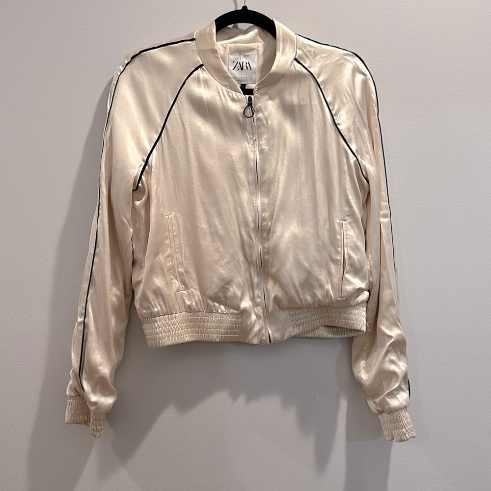 NWT Zara Satin Bomber Crop Jacket